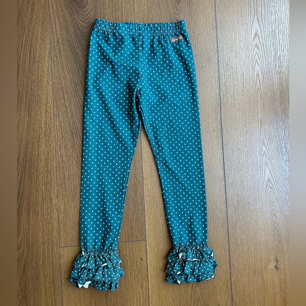 Matilda Jane Teal and White Polka Dot Leggings with ruffle bottom